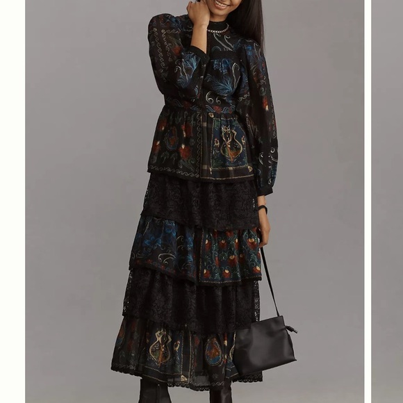 Farm Rio Long-Sleeve Mock-Neck A-Line Maxi Dress. Size XL.